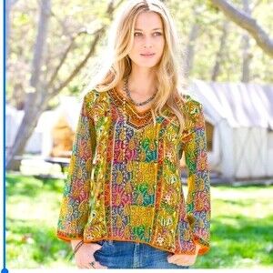 Tolani Camilla Paisley Floral Print Silk Tunic S
